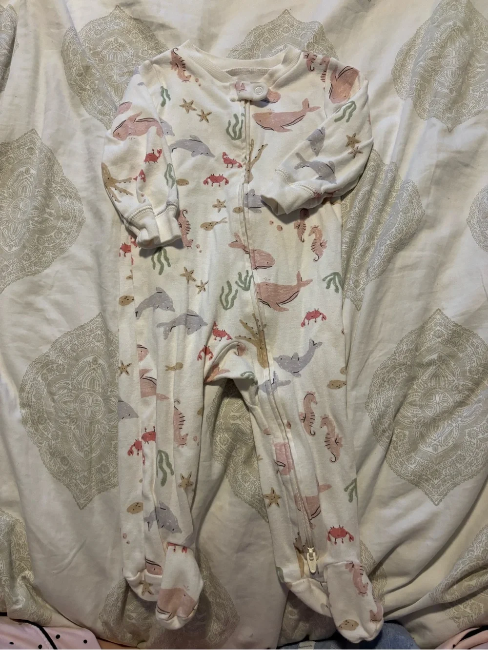 Carter's Cream Footed One-Piece with Ocean Animal Print